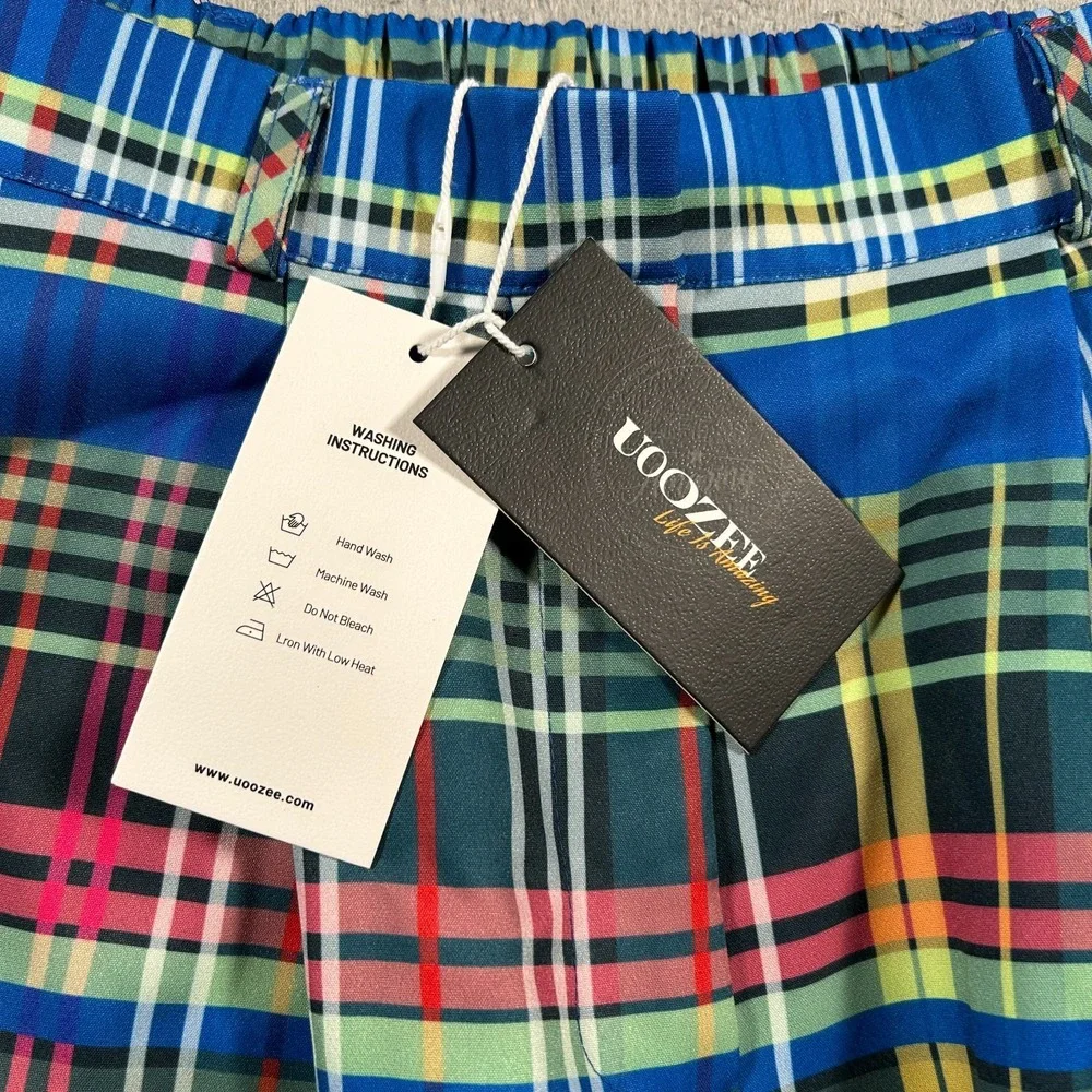 Uoozee Pants Womens 26x28.5 Multicolor Plaid Pleated High Rise Wide Leg Casual - Picture 4 of 9